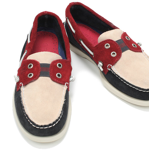 レザーデッキシューズ 2トーン ネイビーレッド